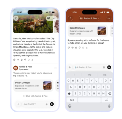 Screenshot showing how ads or placements can appear inside AI interfaces